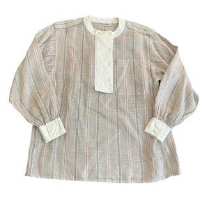 Vintage Escada Linen Brown/Pink Striped LS Blouse Top, Size 38 (US M)